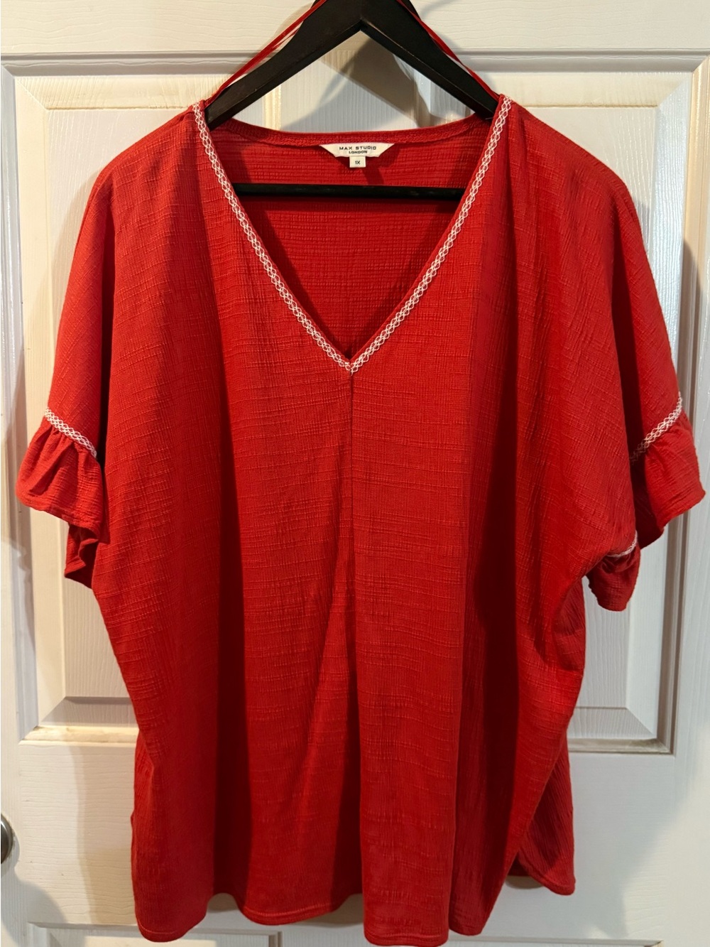Max Studio Bright Red V-Neck Tunic with White Trim
